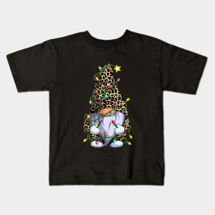 Cute Leopard Gnome Christmas Lights Xmas Gnome Lover Kids T-Shirt